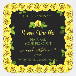 Yellow Rose Frame on Black Product Packaging Label
