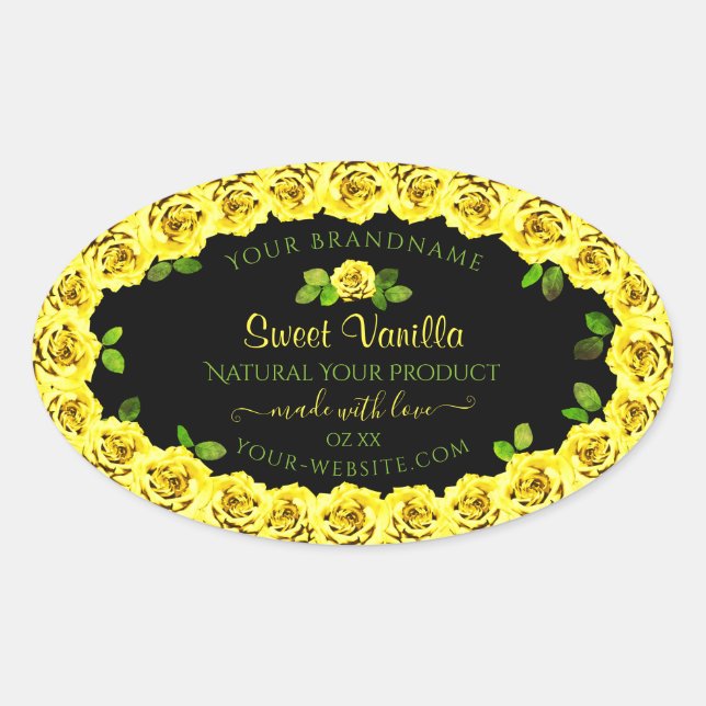 Yellow Rose Frame on Black Product Packaging Label (Front)