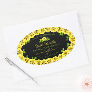 Yellow Rose Frame on Black Product Packaging Label