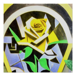 Yellow Rose Geometric Style With Art Deco Poster
