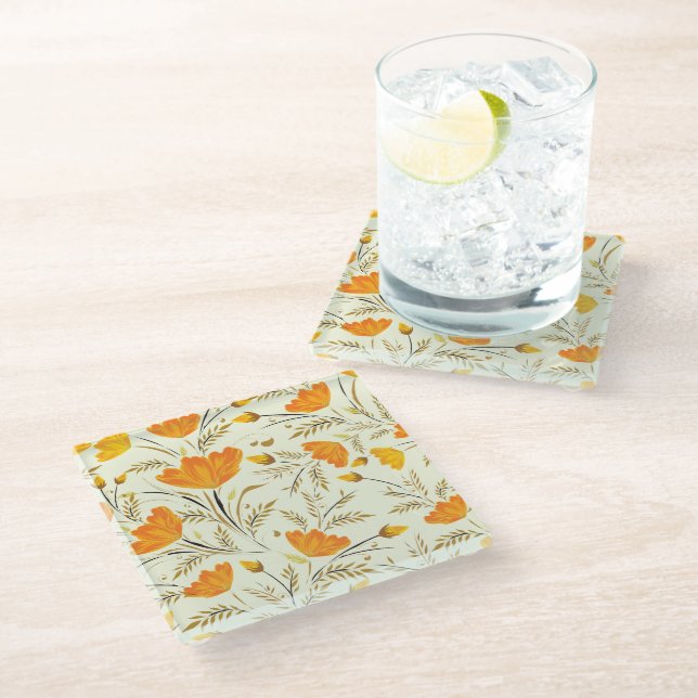 Yellow rose glass coaster (Angled)