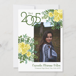 Yellow Rose Greenery Photo Graduation Announcement