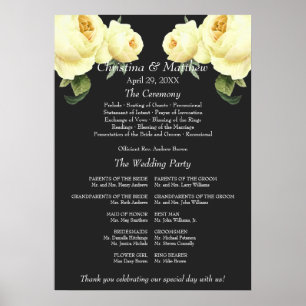 Yellow Rose grey vintage Wedding Ceremony Program Poster