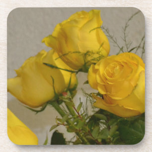Yellow Rose Hard Plastic coasters with cork back