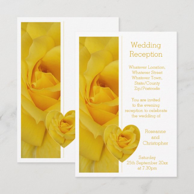 Yellow Rose Heart Design Wedding Reception Enclosure Card (Front/Back)