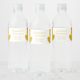 Yellow Rose Heart Design Wedding Water Bottle Label