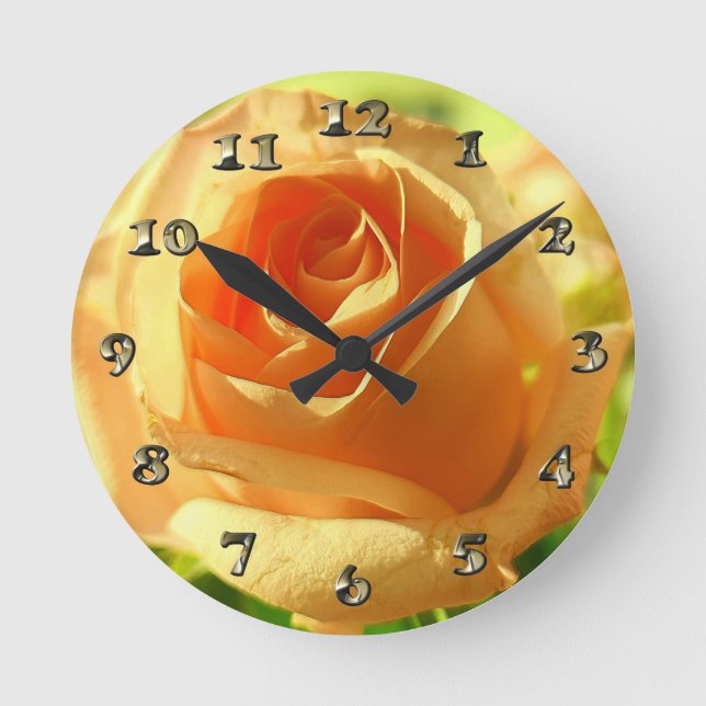 Yellow Rose in Full Bloom Round Clock (Front)