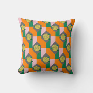Yellow Rose in Multicolored Abstracts Pattern Throw Pillow