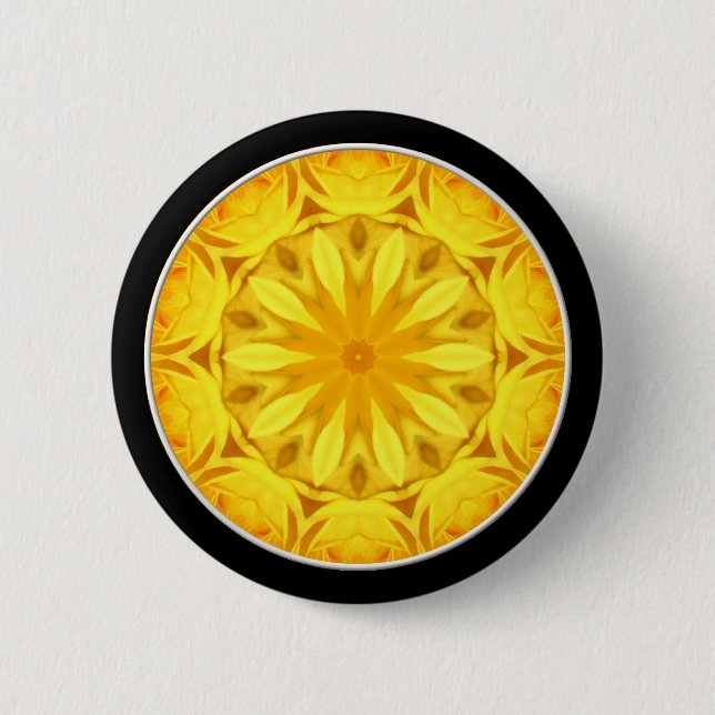 Yellow Rose Kaleidoscope (#1) 2 Inch Round Button (Front)