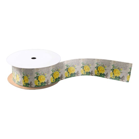 Yellow Rose Manuscript Satin Ribbon