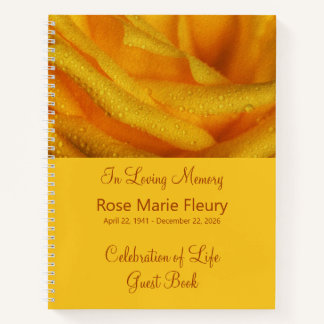 Yellow Rose Memorial Service Guestbook Notebook