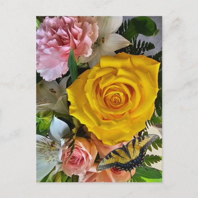 Yellow rose message holiday postcard (Front)