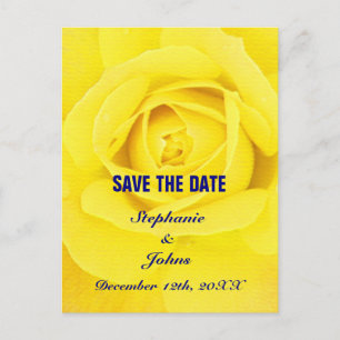 Yellow Rose Navy Blue Cute Unique Save The Date Postcard