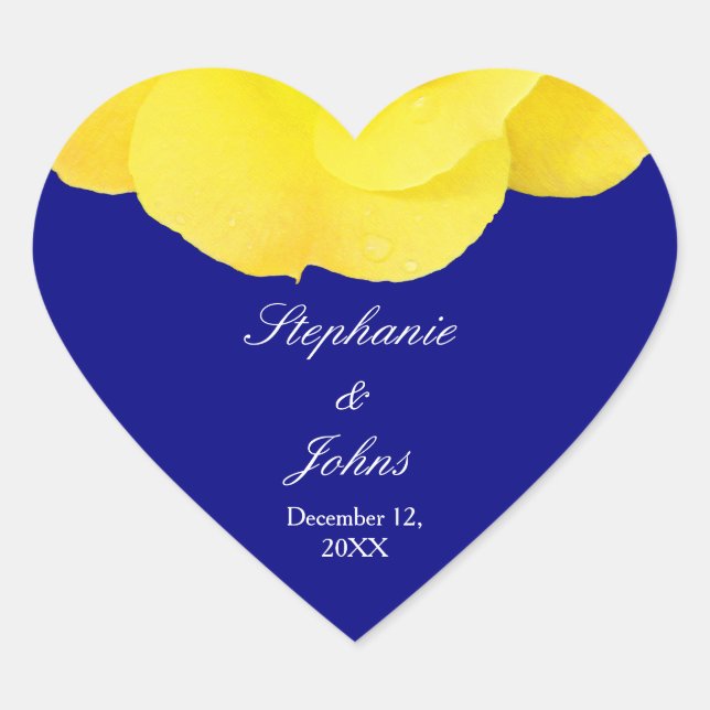 Yellow Rose Navy Blue Floral Wedding Cool Unique Heart Sticker (Front)