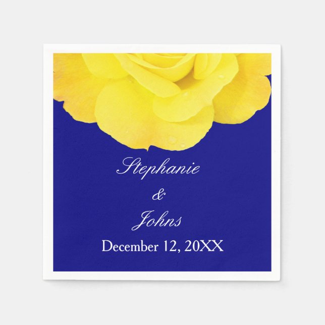 Yellow Rose Navy Blue Floral Wedding Cool Unique Napkin (Front)