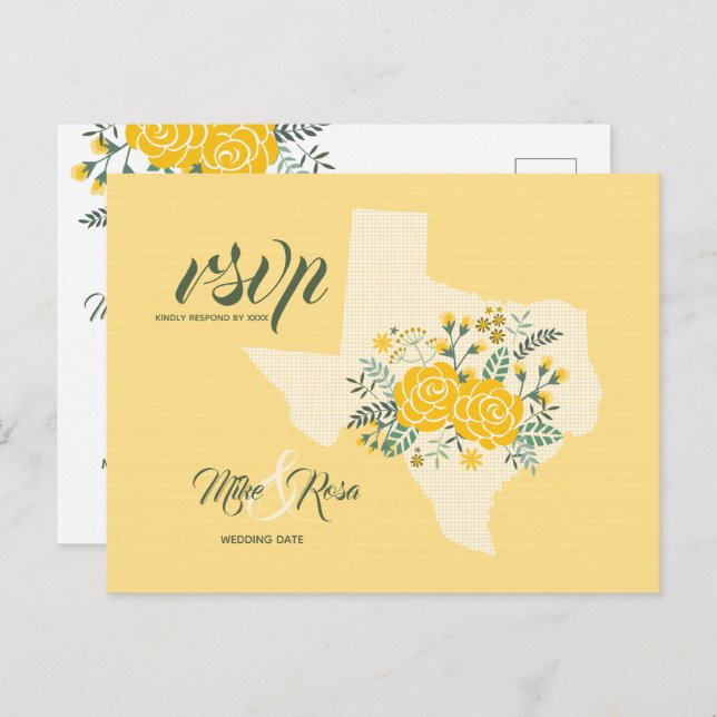 Yellow Rose of Texas - Gingham State Wedding RSVP Postcard (Front/Back)
