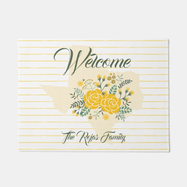 Yellow Rose of Texas - Gingham State with Roses Doormat (Front)
