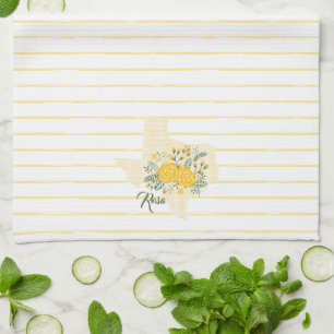 Yellow Rose of Texas - Gingham State with Roses Kitchen Towel