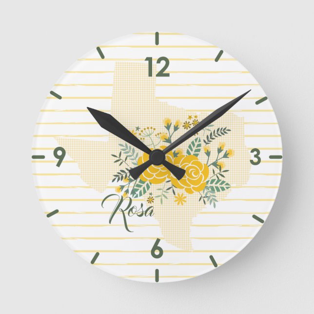 Yellow Rose of Texas - Gingham State with Roses Round Clock (Front)