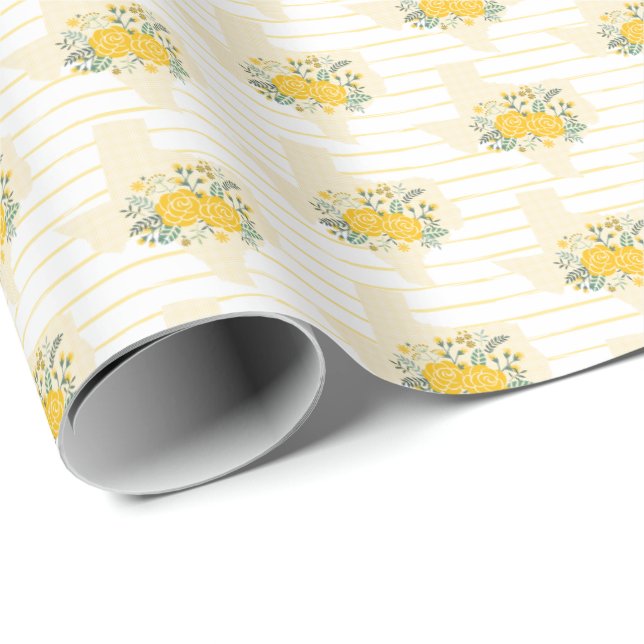 Yellow Rose of Texas - Gingham State with Roses Wrapping Paper (Roll Corner)