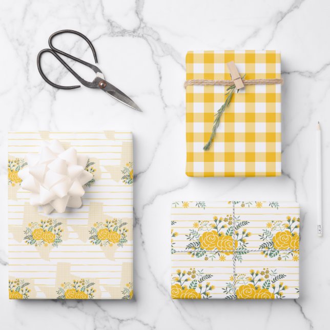 Yellow Rose of Texas - Gingham State Wrapping Paper Sheet (Front)