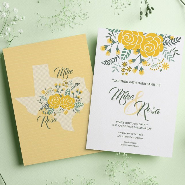 Yellow Rose of Texas - Gingham with Roses Wedding Invitation (Creator Uploaded)