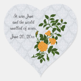 Yellow Rose on Light Blue Lace Look Background Heart Sticker