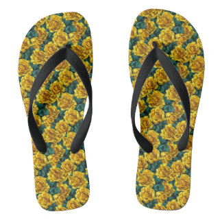 Yellow Rose Pattern Wide Strap Flip Flop