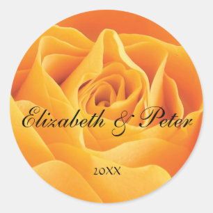 Yellow Rose Personalized Round Wedding Sticker