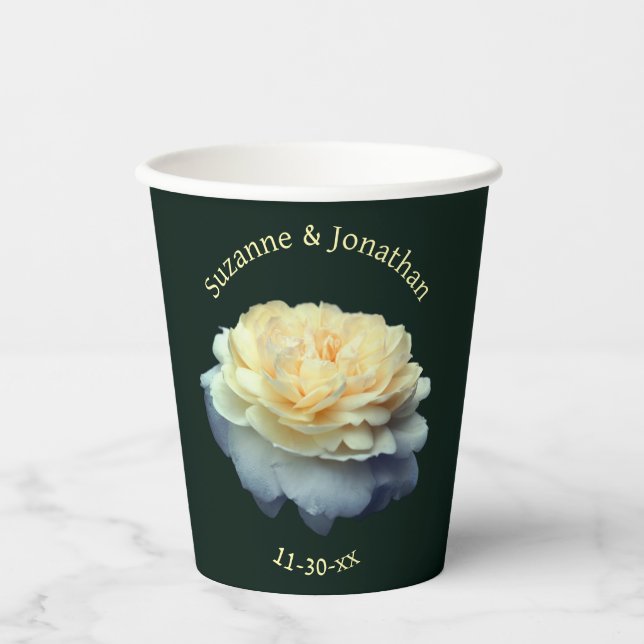 Yellow Rose Personalized Wedding Bridal Paper Cups (Front)