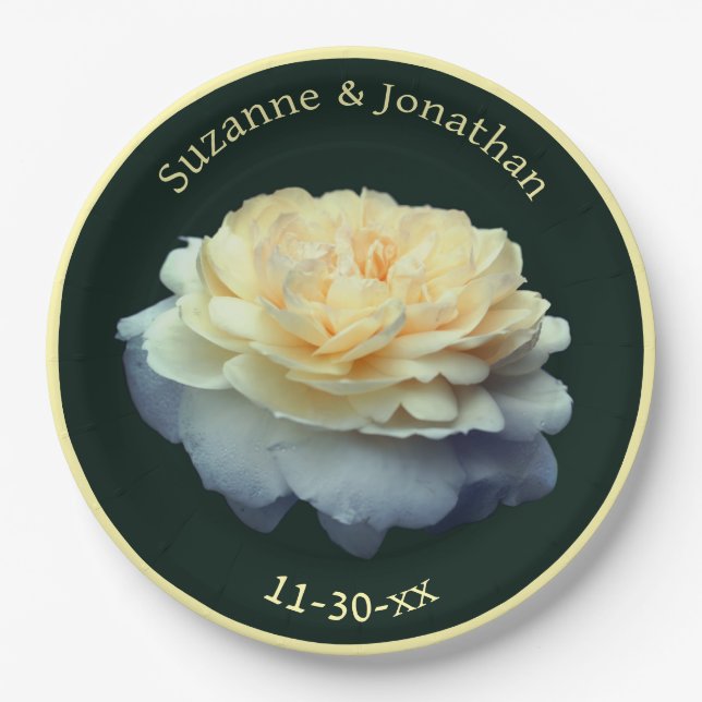 Yellow Rose Personalized Wedding Bridal Paper Plate (Front)