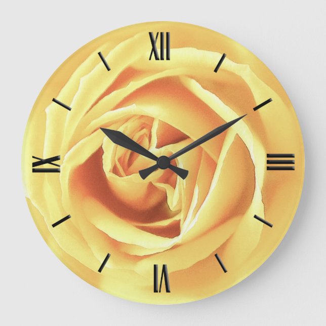 Yellow rose print large clock (Front)