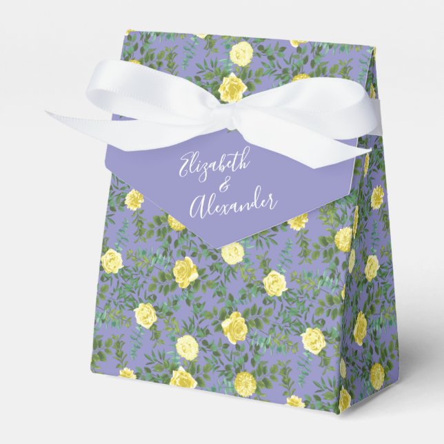 Yellow Rose & Purple Periwinkle Wedding Favor Box (Front Side)