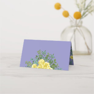 Yellow Rose & Purple Periwinkle Wedding Place Card