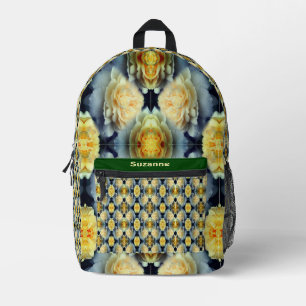 Yellow Rose Raindrops Floral Abstract Personalized Printed Backpack