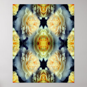 Yellow Rose Raindrops Floral Abstract Poster