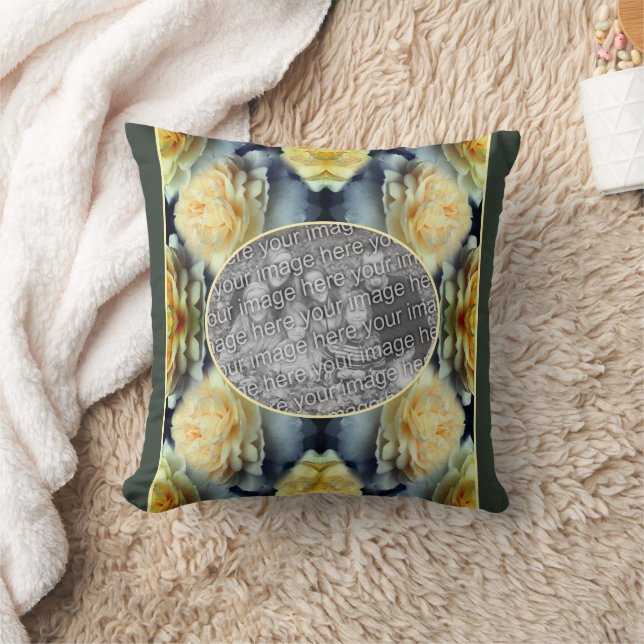 Yellow Rose Raindrops Frame Create Your Own Photo Throw Pillow (Blanket)