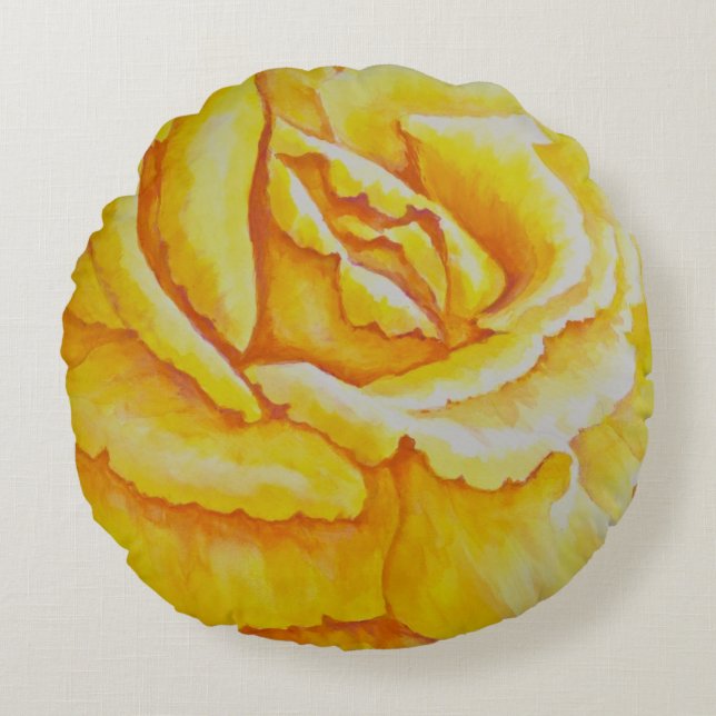 Yellow Rose Round Pillow (Front)
