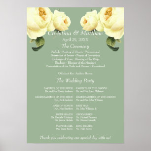 Yellow Rose sage vintage Wedding Ceremony Program Poster