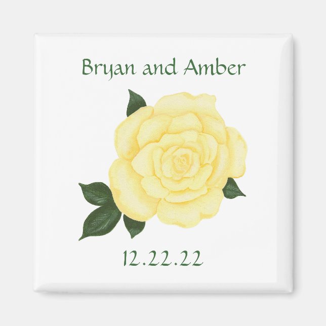 Yellow Rose Save the date Wedding Magnets (Front)