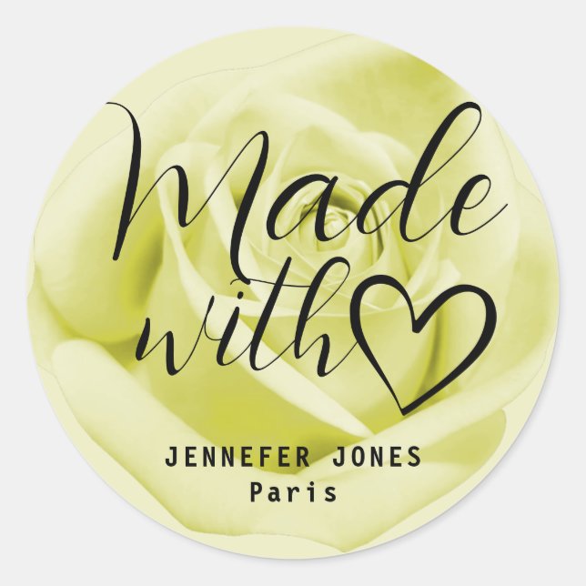 Yellow Rose Simple Minimalist Made With Love Heart Classic Round Sticker (Front)