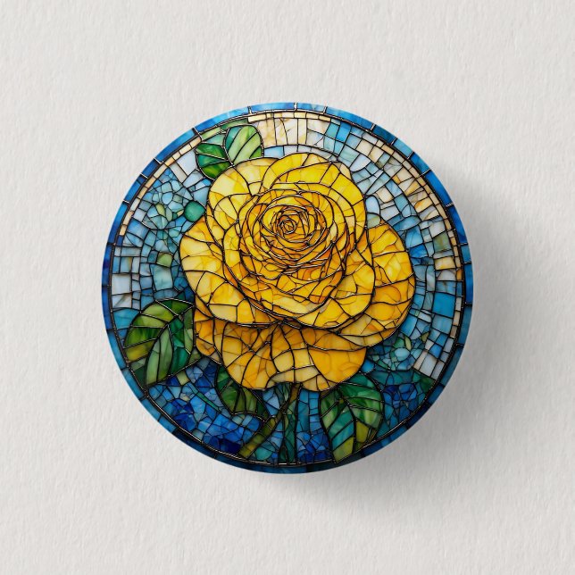 🌻 Yellow Rose Stained Glass Button Floral Gift 🌻 (Front)