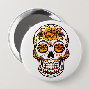 Yellow Rose Sugar Skull 4 Inch Round Button