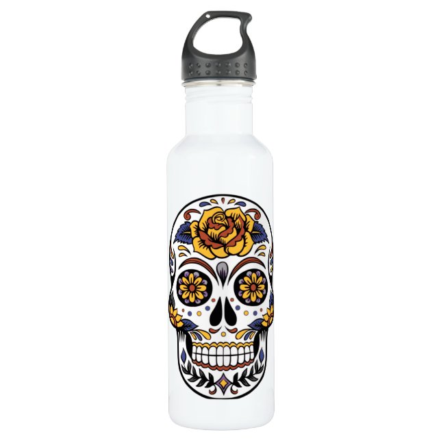 Yellow Rose Sugar Skull 710 Ml Water Bottle (Front)