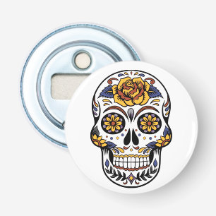 Yellow Rose Sugar Skull Bottle Opener