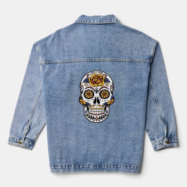 Yellow Rose Sugar Skull Denim Jacket (Back)