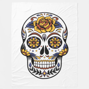 Yellow Rose Sugar Skull Fleece Blanket