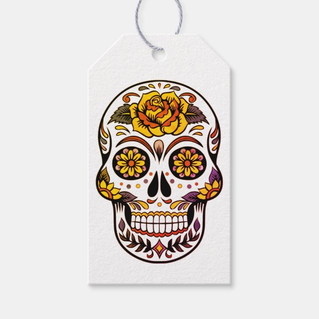 Yellow Rose Sugar Skull Gift Tags (Front)