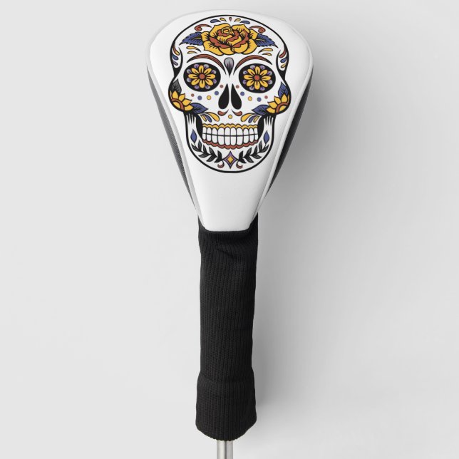 Yellow Rose Sugar Skull Golf Head Cover (Front)