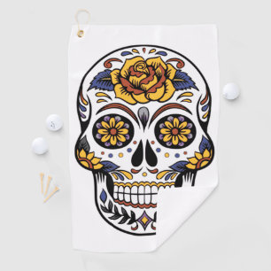 Yellow Rose Sugar Skull Golf Towel
